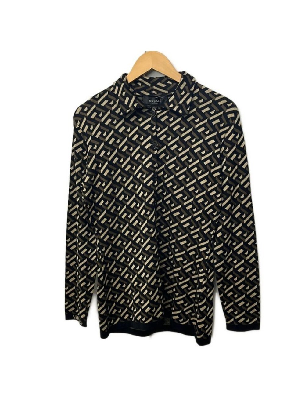 Versace Cardigan 40 M Black Dark Brown Beige Long Sleeve Silk